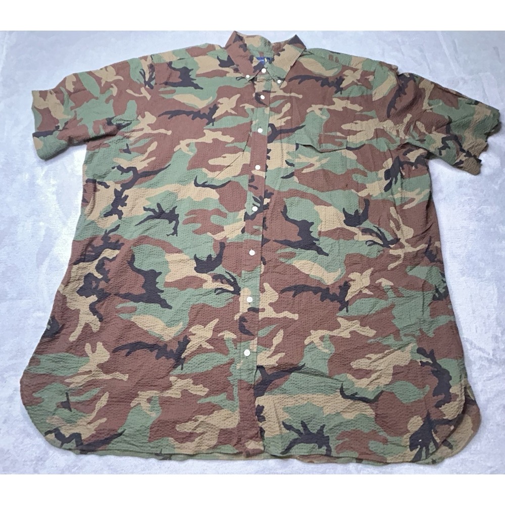 Ralph Lauren Shirt Men 4XLT Camo Seersucker Button Up Untucked Fit Army Military